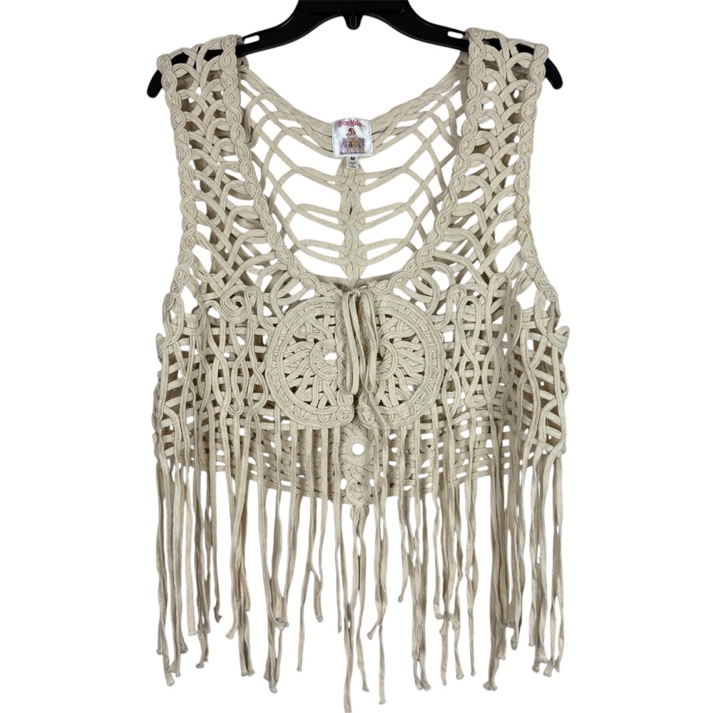 Beige Crochet Fringe Vest